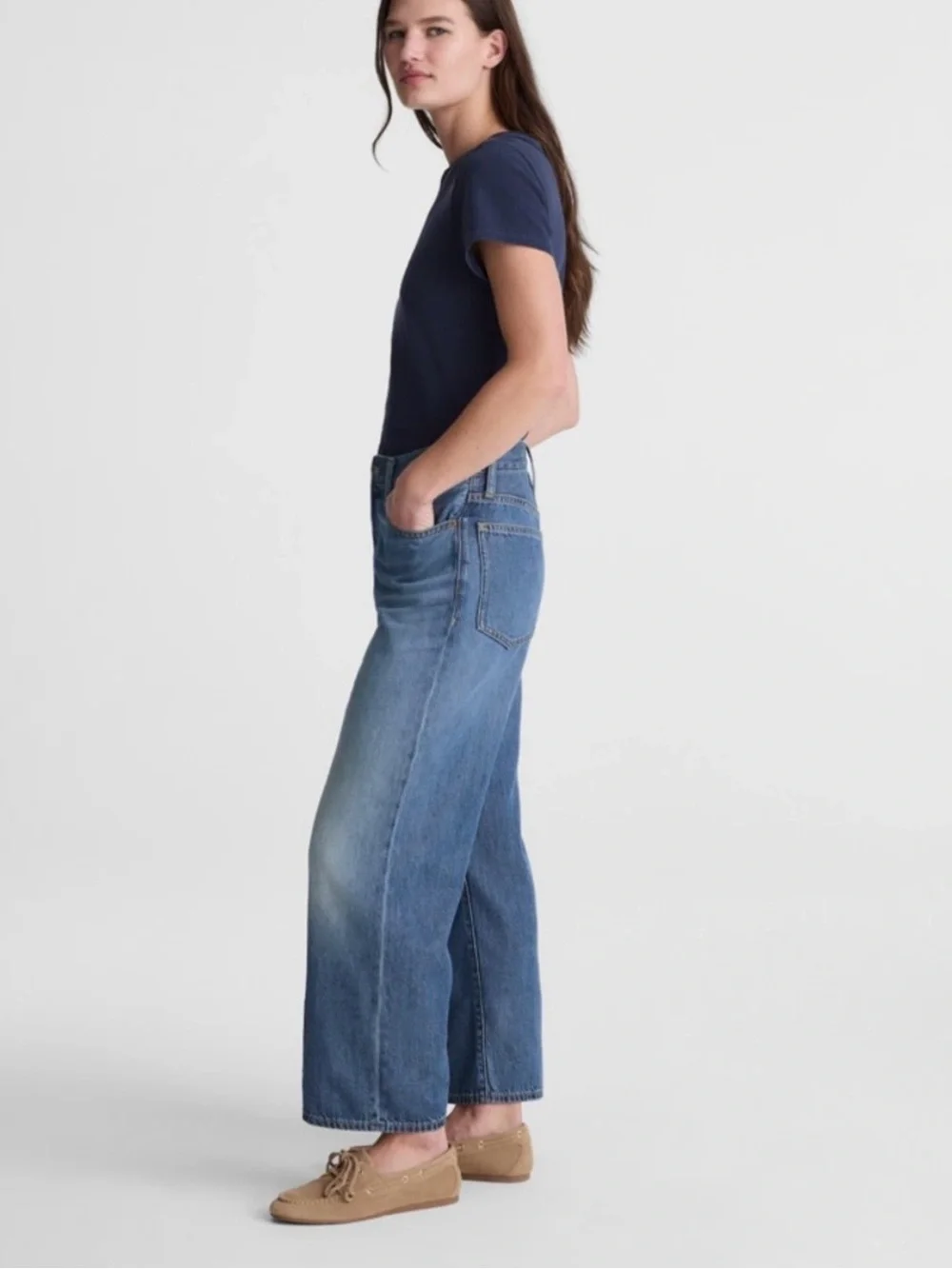 Madewell The Perfect Vintage Wide Leg Crop Jeans in Medium Blue Wash Sz 29 - Picture 2 of 12